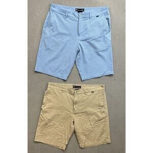 Lot Of 2 Travis Mathew 9" Shorts 36 Blue & Tan Performance Stretch Golf Chino